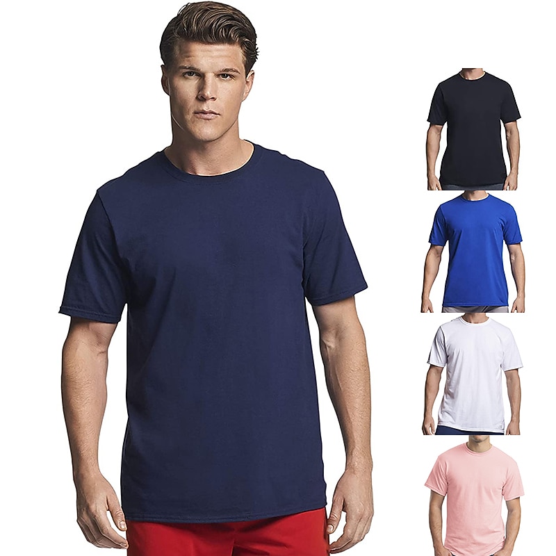 Men's T Shirt Moisture Wicking Shirts Short Sleeve Round Neck All Seasons Plain Basic Casual Royal blue 1 Black White Top Tee for Men