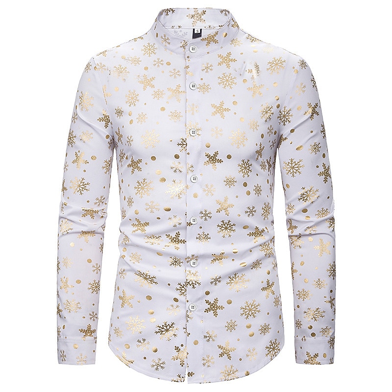 Christmas Men's Christmas Scene Printed Shirts Snowflake Collar Silver White Blue Gold Outdoor Street Long Sleeve Print Button-Down Clothing Apparel Cotton Fashion Casual Breathable Comfortable4