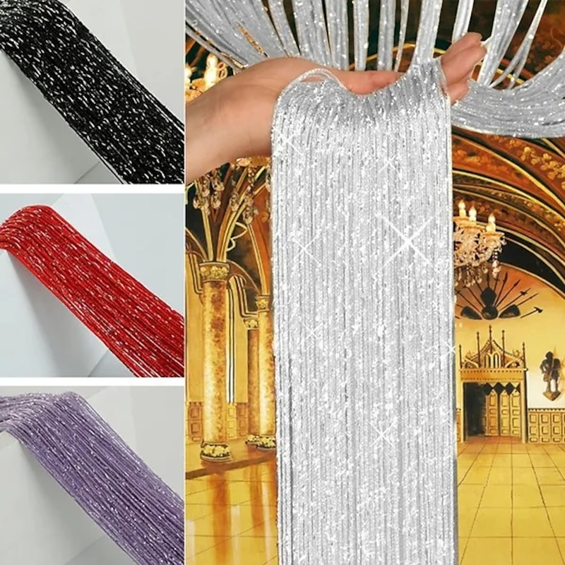 1PCS 100cm*200cm Fly Screen Fringe Tassel Curtain String Sparkle Curtains Bedroom Curtains Room Decor Divider Door Window Decor