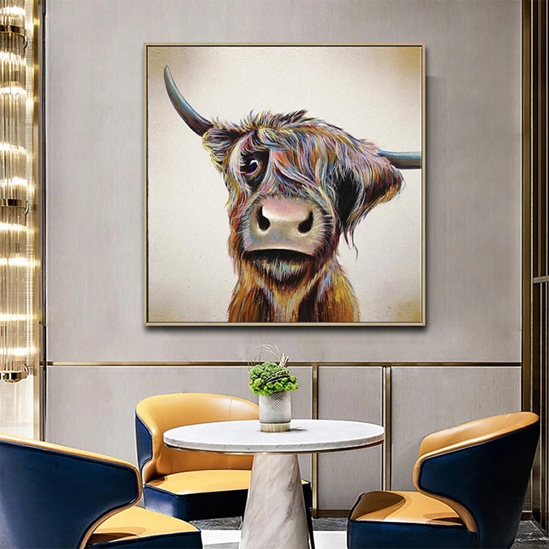 Handmade Oil Painting Canvas Wall Art Decoration Modern Cute Animal Yak for Home Decor Rolled Frameless Unstretched Painting3
