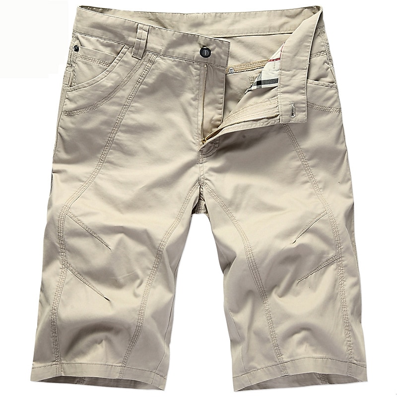 Men's Chino Shorts Bermuda shorts Work Shorts Pocket Plain Knee Length Outdoor Daily Going out Cotton Blend Fashion Streetwear Green Khaki Micro-elastic
