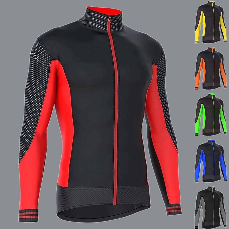 Men's Cycling Jersey Color Block Long Sleeve Bike Jersey Top with 3 Rear Pockets Mountain Bike MTB Road Bike Cycling Quick Dry Reflective Strips Back Pocket Moisture Wicking Sports Yellow Red Blue