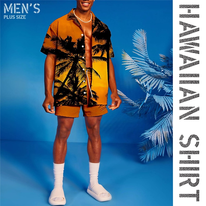 Men's Coconut Tree Graphic Prints Shirts Sets Shirt Set Summer Hawaiian Shirt Short Sleeves Turndown Tropical Hawaiian Casual Vacation Sports & Outdoor Street Elastic Waist Buttons Print Spring
