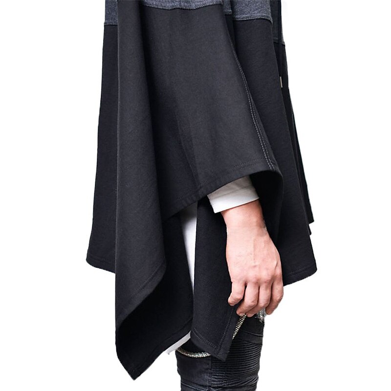 Men's Poncho Shirts Hooded Spring & Summer Color Block Fashion Streetwear Casual Daily Patchwork Outdoor Sport Going out Black Grey Top Tee for Men4