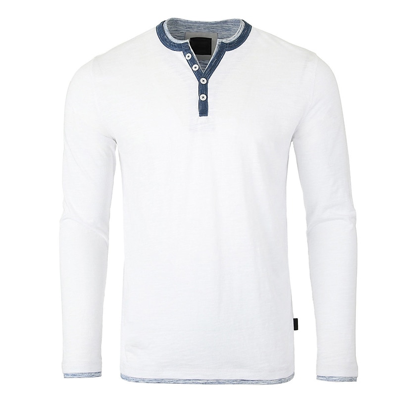 Men's Button T Shirt Henley Shirt Tee Long Sleeve Shirt Long Sleeve Henley Spring & Summer Plain Fashion Streetwear Casual Daily Buttons Outdoor Sport Going out Black White Blue Top Tee for Men2