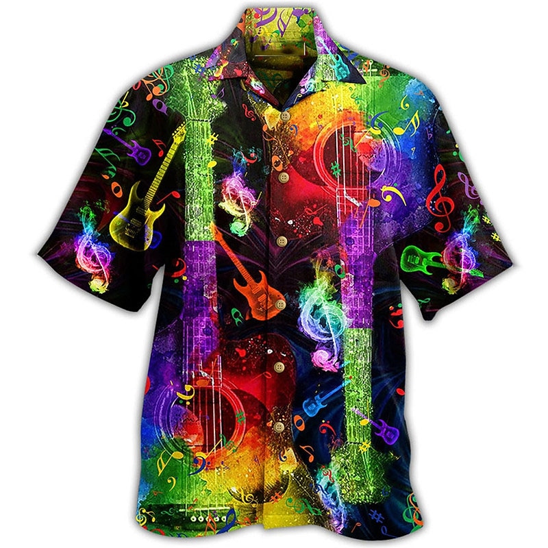 Men's Boardmasters Guitar Shirt Summer Hawaiian Shirt Button Up Shirt Short Sleeve Tropical Fashion Hawaiian Casual Hawaiian Holiday Summer Spring Turndown Print Button-Down Blue Green2