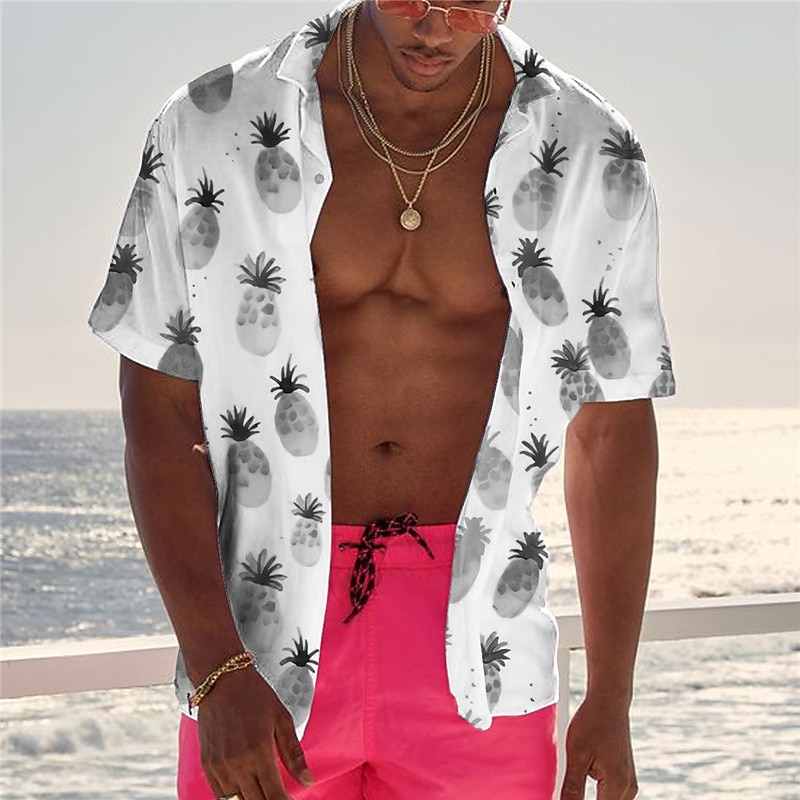 Men's Fruit Pineapple Graphic Prints Shirt Summer Hawaiian Shirt Short Sleeves Shirt Turndown Street Casual Light Yellow Yellow Purple Brown Green Print Button-Down Clothing Apparel Tropical Fashion2