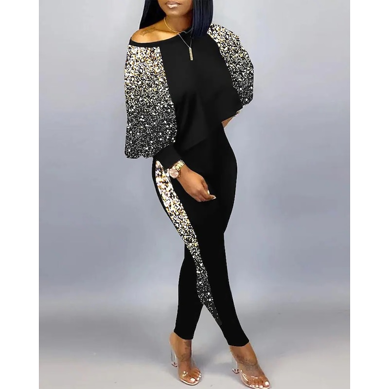 Women's Active Streetwear Tracksuit Pants Sets Sweatshirt Pants Trousers Long Sleeve Crew Neck Graphic Print Sports Outdoor Casual Silver Black Brown Fall & Winter Regular Fit