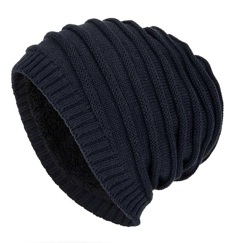 Men's Beanie Hat Winter Hats Cap Knit Cuffed Black Wine Acrylic Fibers Knitted Fleece Fashion Traditional / Classic Outdoor clothing Casual Daily Plain Warm4