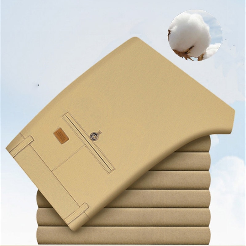 Men's Dress Pants Trousers Pleated Pants Pocket Straight Leg Plain No-Iron Wrinkle Resistant Wedding Office Work Cotton Blend Chic & Modern Formal Yellow Brown High Waist Micro-elastic2