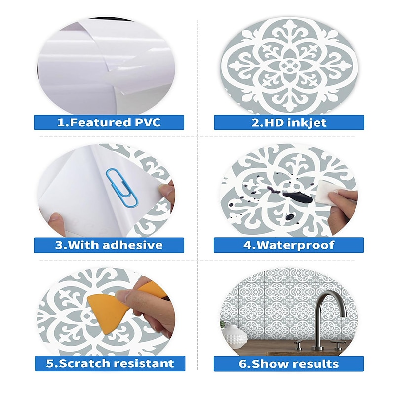 Vintage Self-Adhesive Tile Sticker Square Peel and Stick Non-Slip Waterproof Removable PVC Bathroom Kitchen Home Decor Floor Wall Stair Tile Sticker3