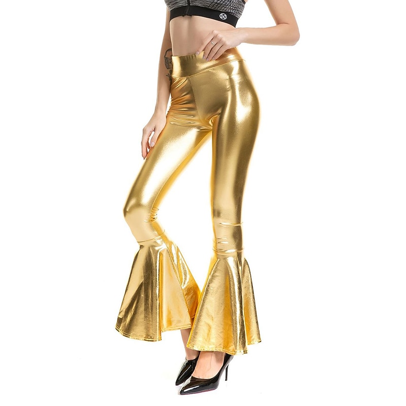 Metallic 1980s Shiny Latex Patent Trousers Bell Bottom Pants PU Leather Fancy Dress Women's Carnival Costume Masquerade Party Bachelorette Party Pride Parade Adults' Pants3