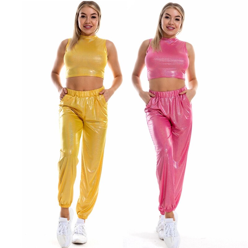 Metallic 1980s Hip Pop PU Leather Jogger Pants High Waist Fancy Dress Women's Kings Day Masquerade Party Bachelorette Party Pride Parade Adults' Pants