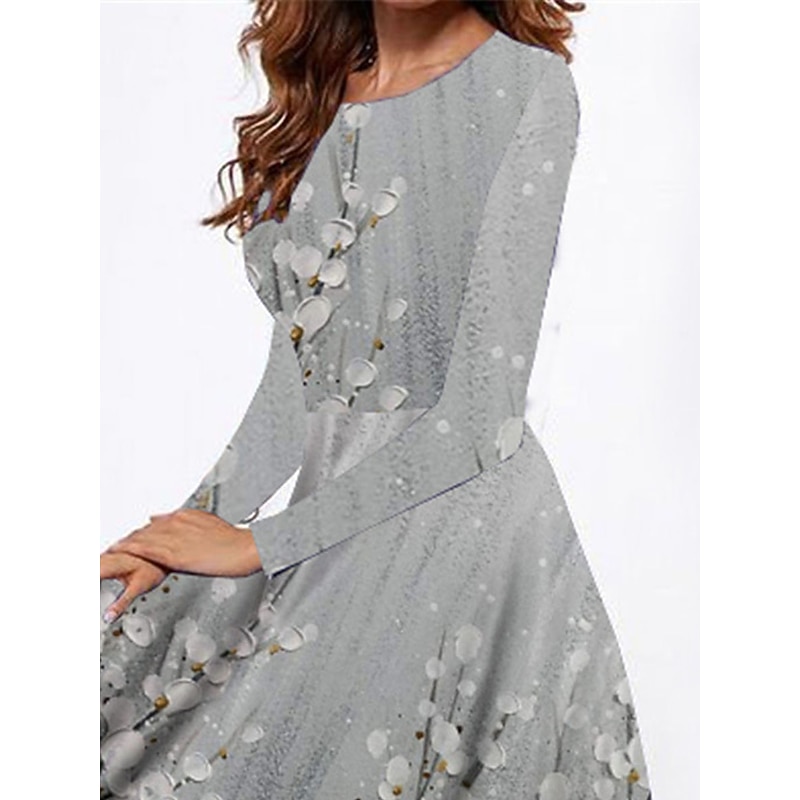 Women's Midi Dress Casual Dress Winter Dress Swing Dress Fashion Modest Formal Outdoor Party Regular Fit Floral Long Sleeve Crew Neck Gray Spring Fall Winter Autumn3