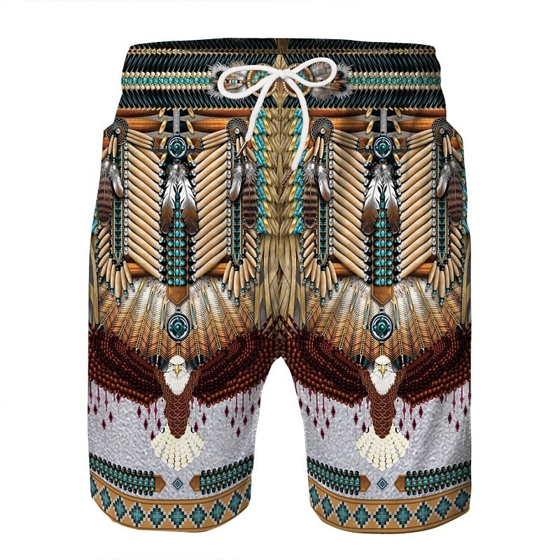 Men's Graphic Indian Culture Swimming Trunks Board Shorts Swim Shorts Mid Waist Hawaiian Ethnic Boho Casual Daily Holiday Drawstring Elastic Waist 3D Print Designer Clothing Apparel