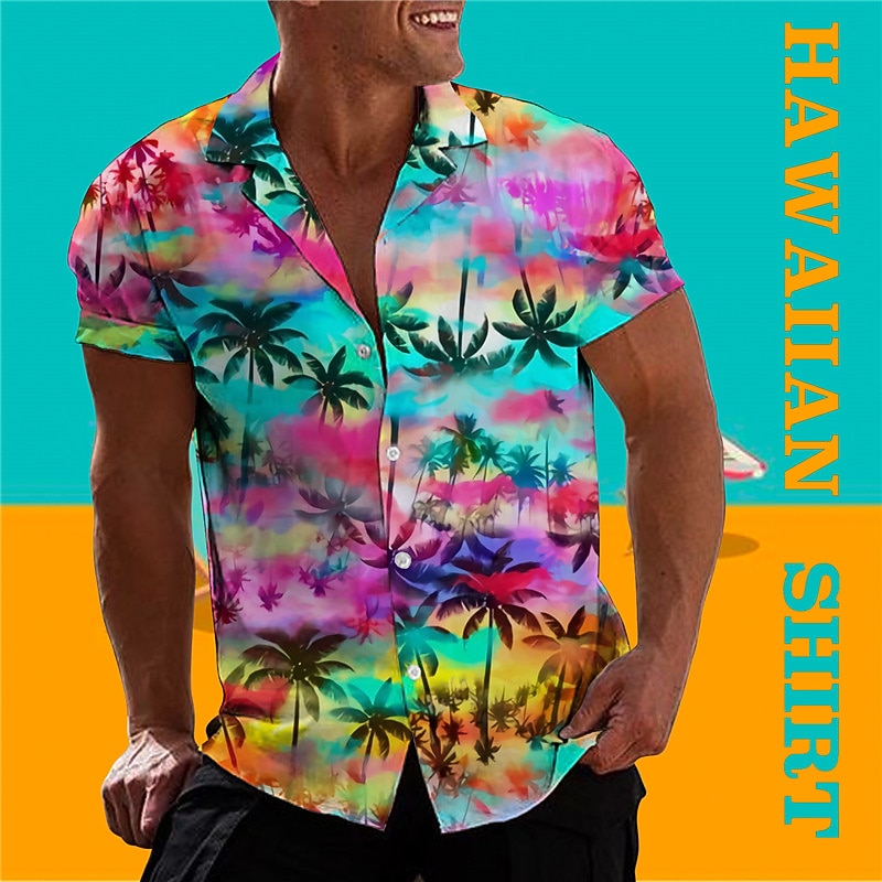 Men's Gradient Coconut Tree Tropical Plants Shirt Summer Hawaiian Shirt Aloha Shirt Short Sleeve Shirt Turndown Tropical Fashion Hawaiian Casual Hawaiian Holiday Black Blue Purple S M L2
