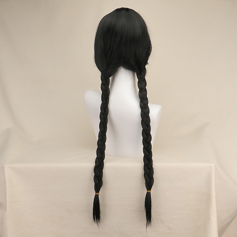 Long Black Braided Wig Cute Natural Soft Hair with Wig Cap Braids Synthetic Wigs for Party Cosplay Party Wigs Halloween Wigs3