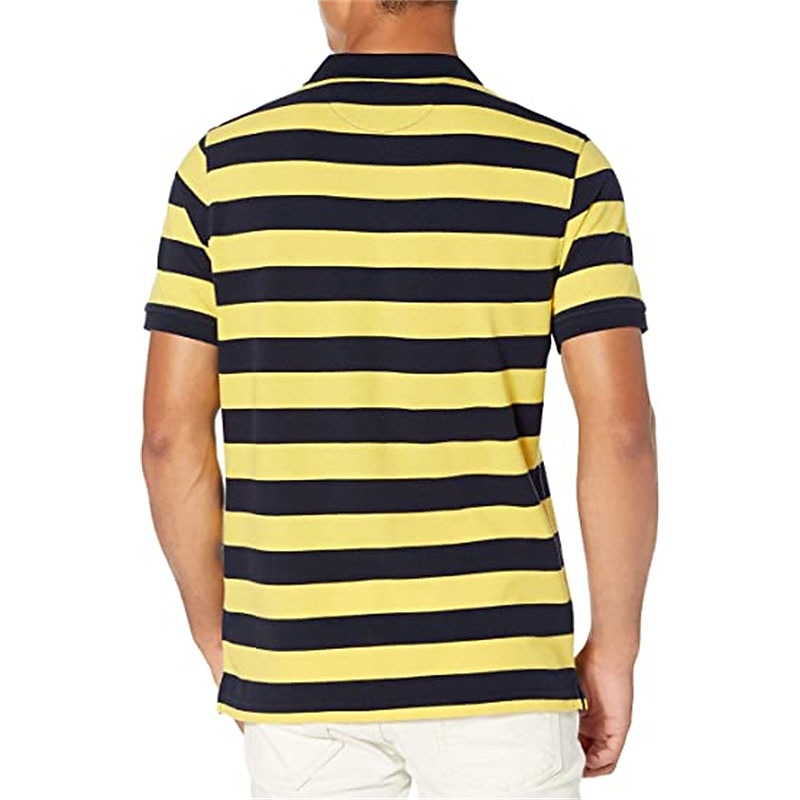 Men's Polo Shirt Golf Shirt Outdoor Casual Polo Collar Ribbed Polo Collar Short Sleeve Casual Comfortable Striped Button Front Button-Down Summer Spring Regular Fit Yellow Light Green Navy Blue Green4