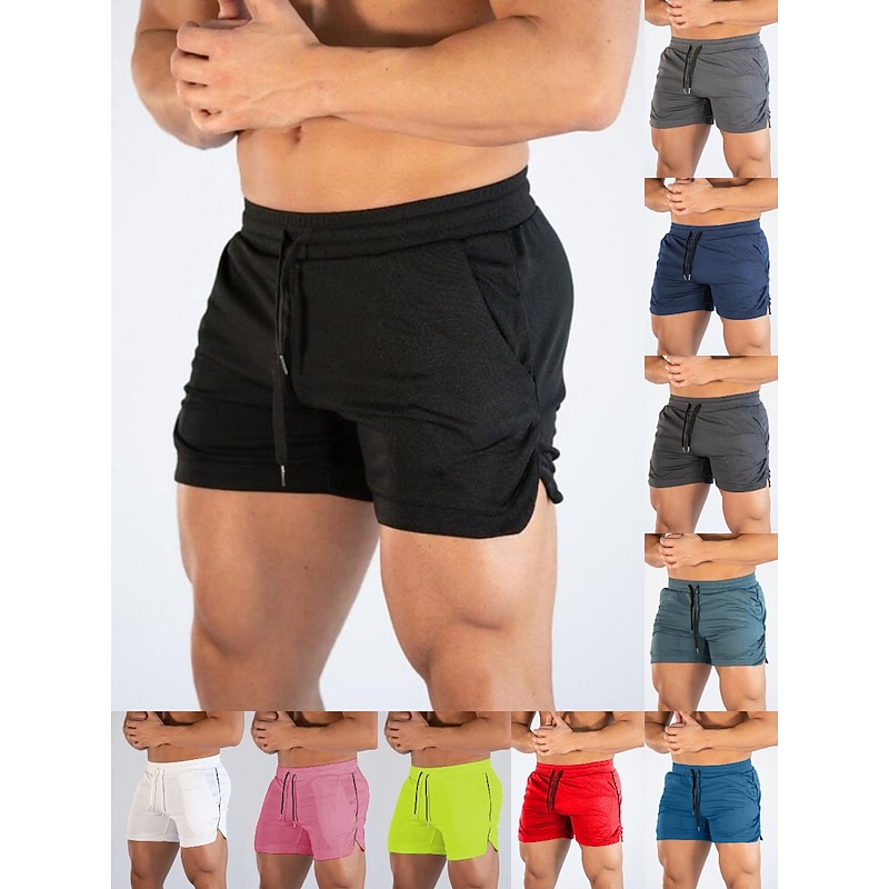 Men's Athletic Shorts Running Shorts Gym Shorts Drawstring Side Pockets Split Solid Colored Breathable Quick Dry Outdoor Athletic Beach Casual Shorts Black White Micro-elastic