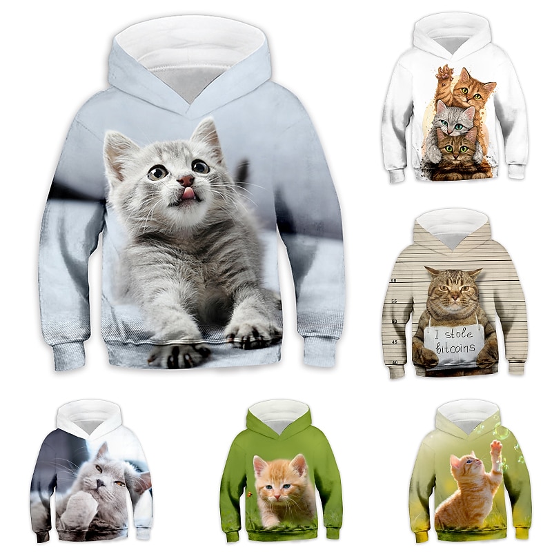 Kids Girls' Hoodie Animal Casual Long Sleeve Pocket Cute 7-13 Years Fall White Light Green Blue