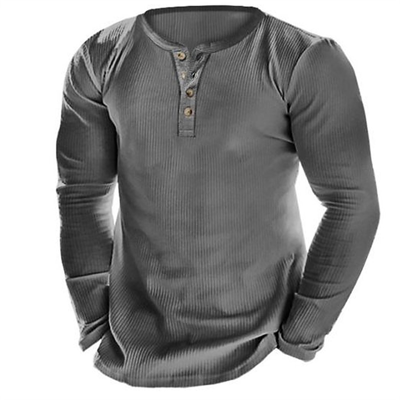 Men's Button T Shirt Henley Shirt Long Sleeve Shirt Long Sleeve Henley Spring &  Fall Plain Designer Basic Modern Contemporary Vacation Street Going out Blue Brown Gray Top Tee for Men