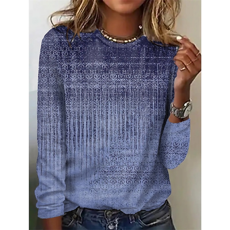 Women's T shirt Long Sleeve Crew Neck Long Sleeve Tunic Graphic Basic Round Neck Regular Tops Daily Weekend Print Red Blue Green Khaki Gray Fall & Winter Prefall