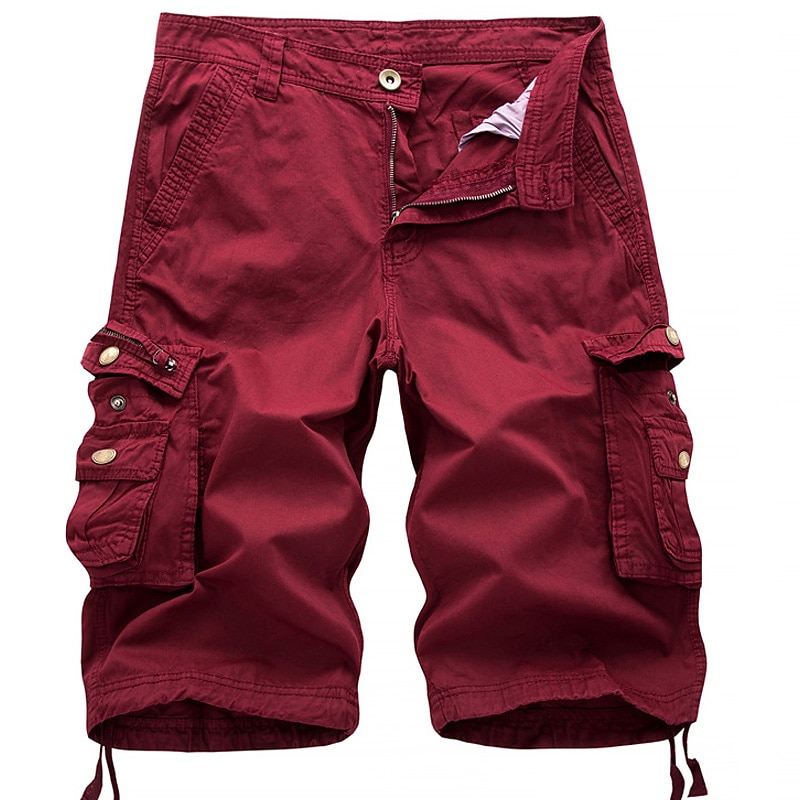 Men's Cargo Shorts Shorts Hiking Shorts Leg Drawstring 6 Pocket Plain Comfort Outdoor Daily Going out Cotton Blend Fashion Streetwear Black Wine