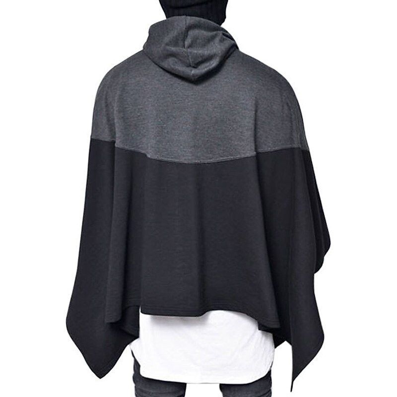 Men's Poncho Shirts Hooded Spring & Summer Color Block Fashion Streetwear Casual Daily Patchwork Outdoor Sport Going out Black Grey Top Tee for Men3