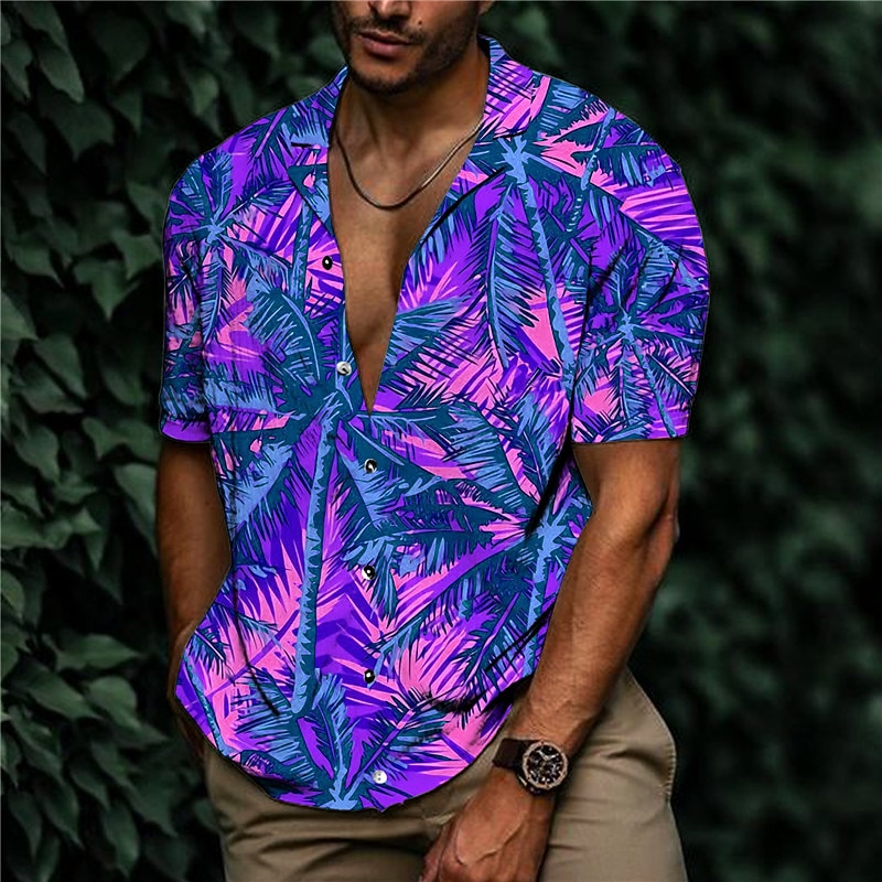 Men's Coconut Tree Tropical Plants Shirt Summer Hawaiian Shirt Aloha Shirt Short Sleeve Shirt Turndown Tropical Fashion Hawaiian Casual Hawaiian Holiday Pink Purple S M L2