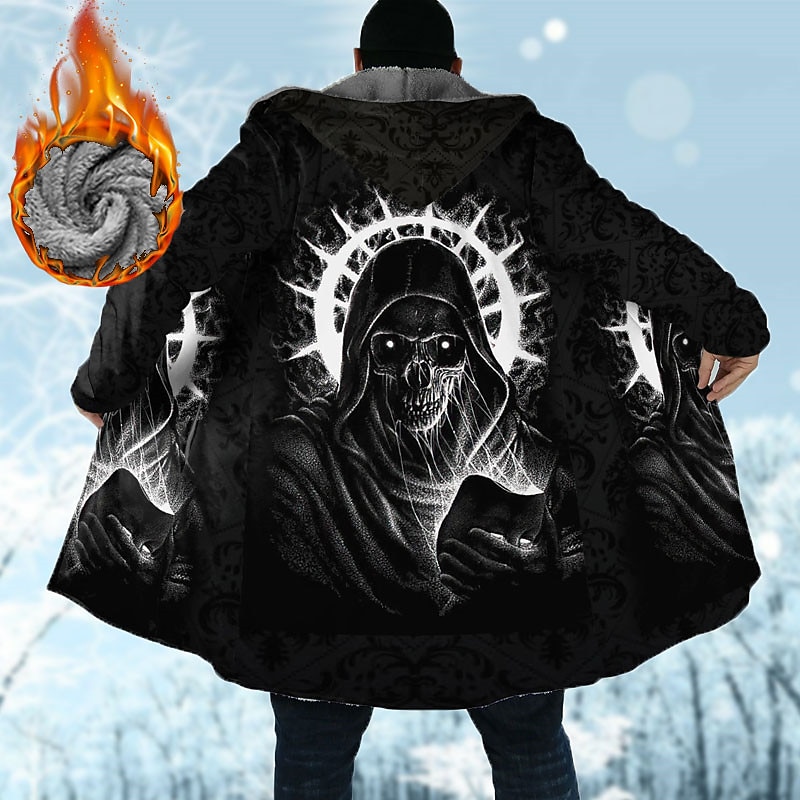 Men's Skull Graphic Prints Winter Coat Fleece Jacket Coat Warm Comfortable Breathable Fashion Streetwear Casual Daily Sports & Outdoor Daily Wear Going out Zipper Pocket Print Fall & Winter Hoodie