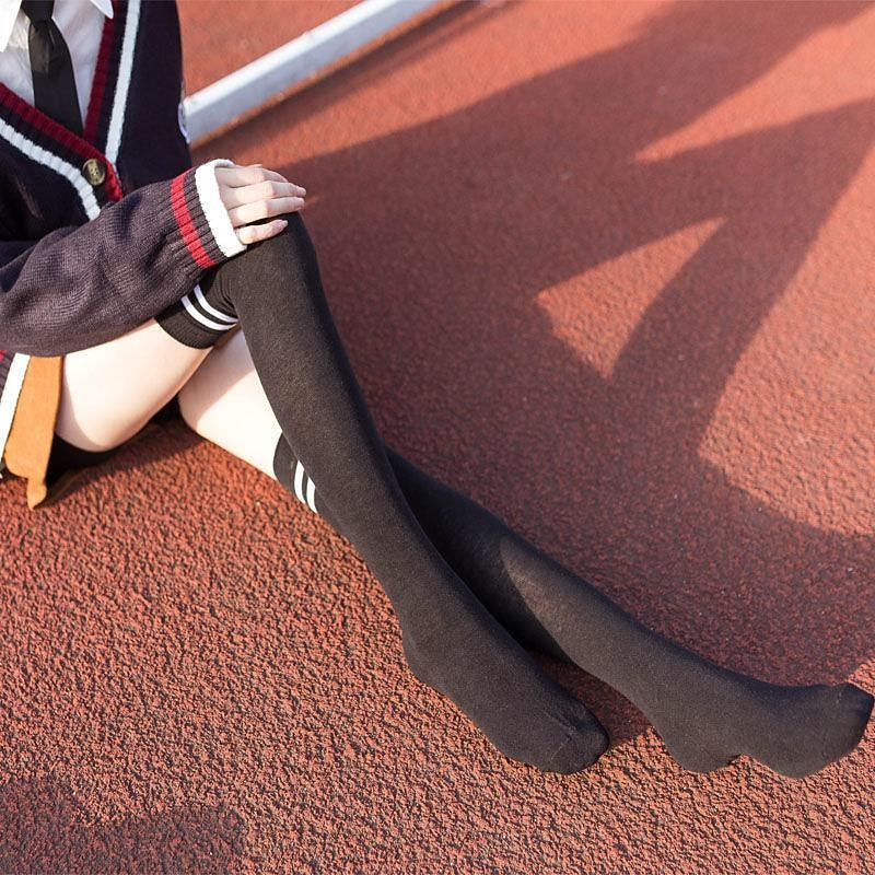 Spring And Autumn New Micro-pressure Stovepipe Over The Knee + Calf Socks Japanese Korean College Style Student High Stockings Football Socks4