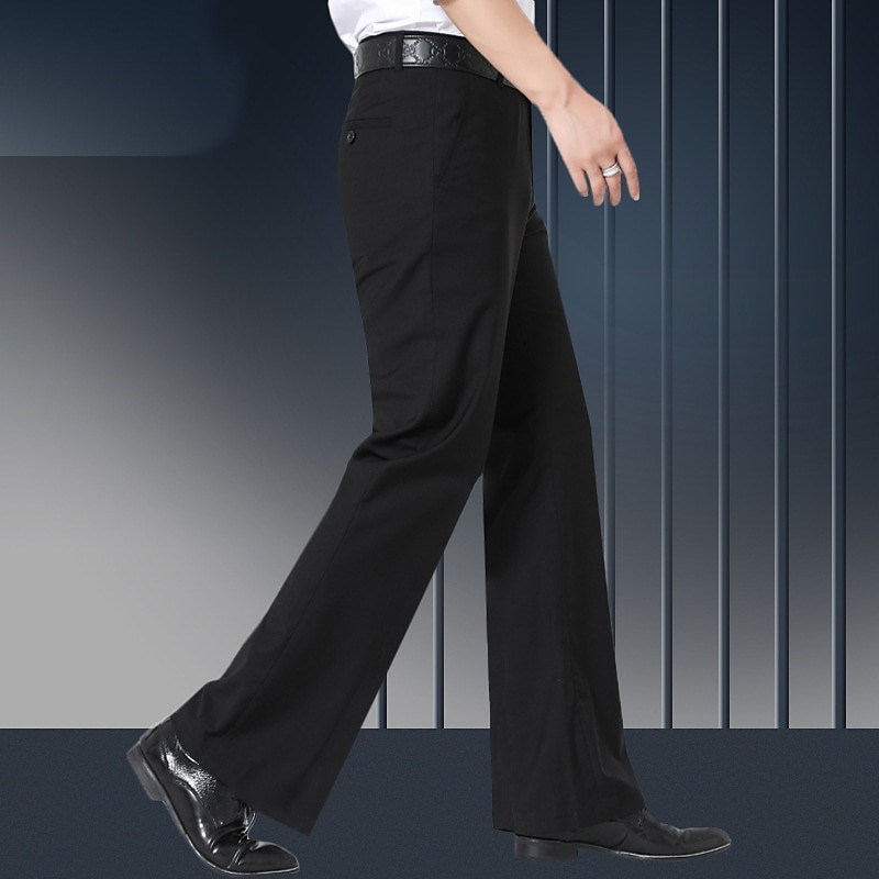 Men's Graduation Dress Pants Flared Pants Bell Bottom Trousers Pocket Straight Leg Solid Colored Comfort Wedding Office Business Streetwear Retro Black Deep Blue Micro-elastic2