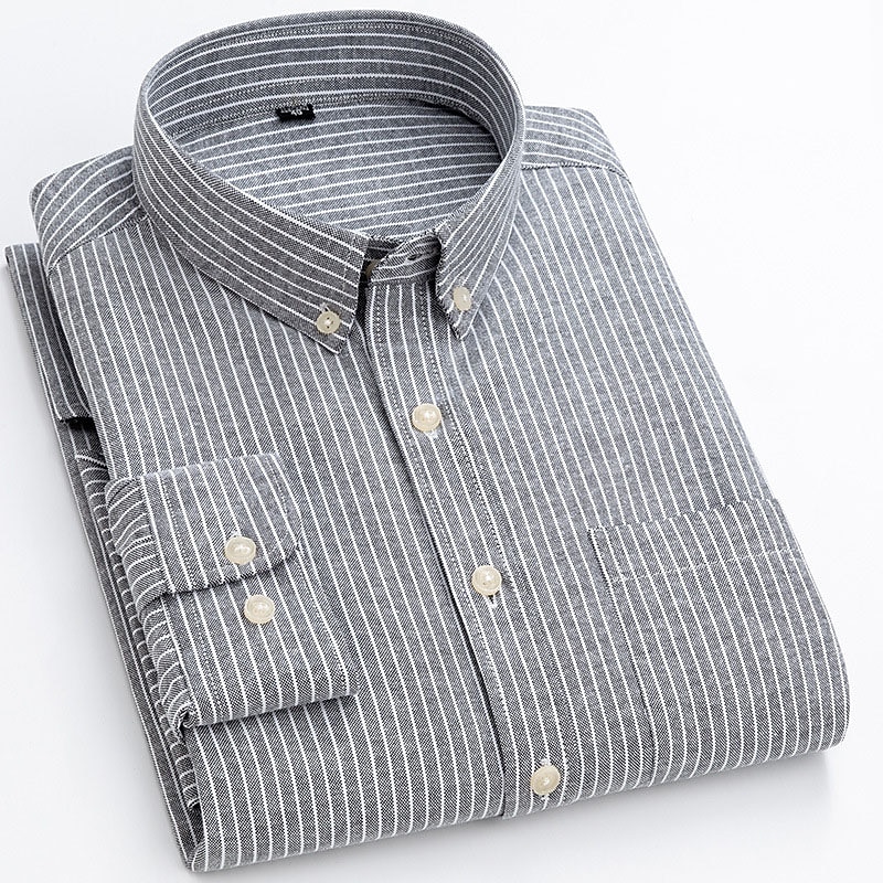 Men's Dress Shirt Striped Shirt Button Down Shirt Oxford Shirt Striped Wedding Outdoor Red Blue Sky Blue Dusty Blue Long Sleeve Square Neck Spring &  Fall Clothing Apparel Button-Down2