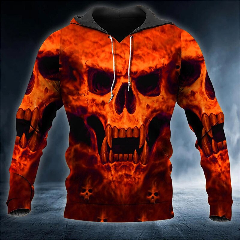 Men's Skull Graphic Prints Hoodie Hoodies Sweatshirt Streetwear Basic Long Sleeve Hooded Daily Sports Yellow Red Print Spring &  Fall Designer3