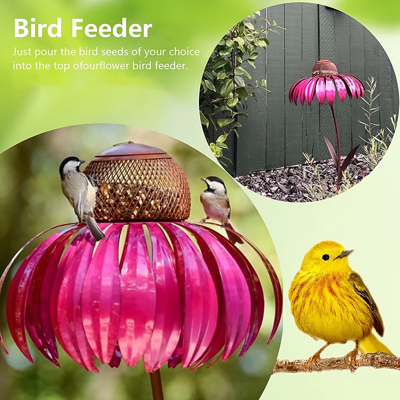 Outdoor Flower Bird Feeder,Spring Decoration 78cm Height Metal Flower Bird Feeder Hanging Hummingbird Feeder Garden Outdoor Metal Birds Supplies Pet Bird Feeding Catch Food