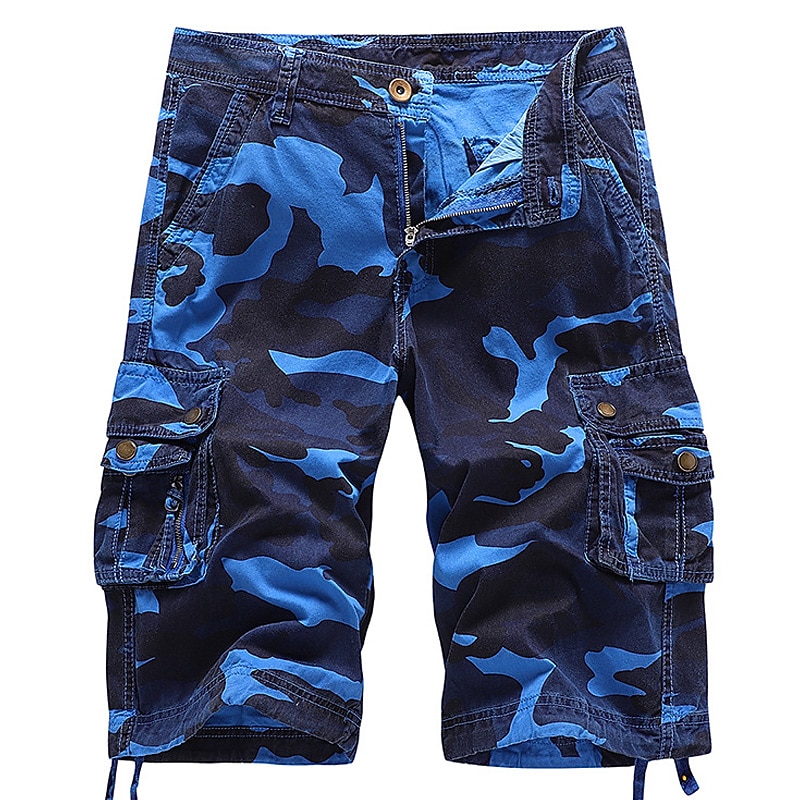 Men's Cargo Shorts Camo Shorts Shorts Hiking Shorts Leg Drawstring 6 Pocket Camouflage Comfort Outdoor Daily Going out Fashion Streetwear Army Green Blue4