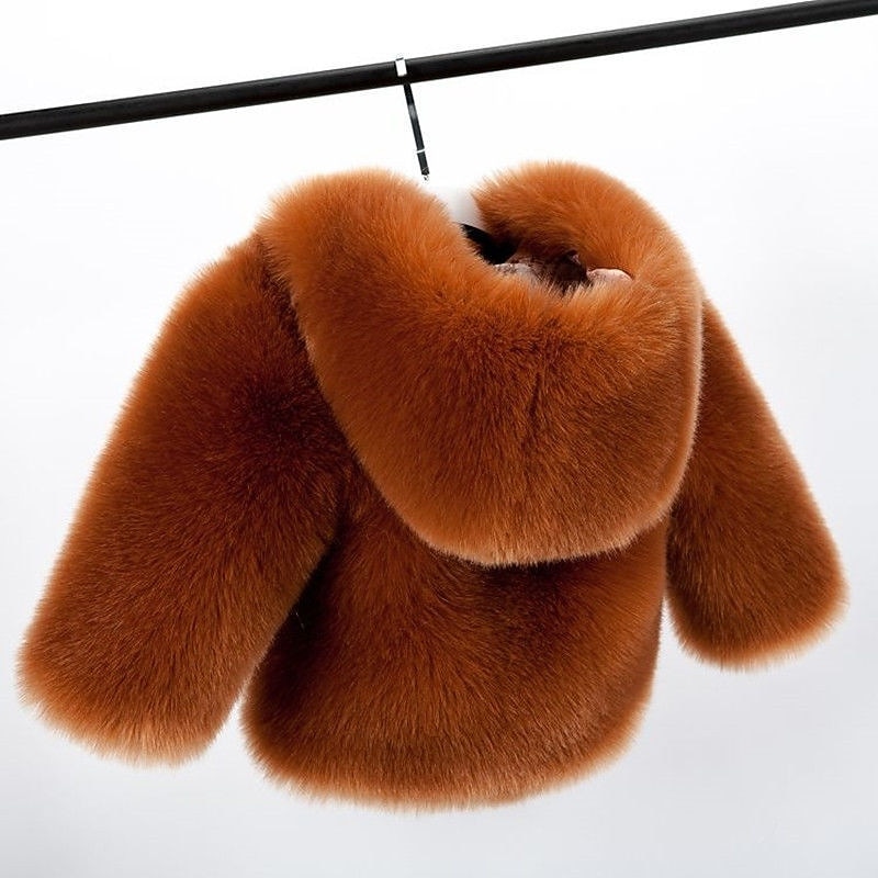 Kids Girls' Faux Fur Coat Solid Color Active Outdoor Cotton Coat Outerwear 2-12 Years Fall Black thickened Purple thickened Light gray thickened2