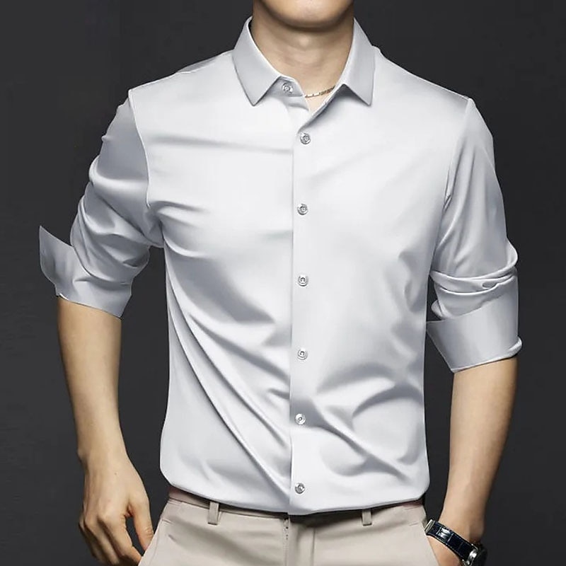 Men's Dress Shirt Non Iron Shirt Solid / Plain Color Wedding Going out Black White Pink Orange Long Sleeve Turndown Spring Fall Clothing Apparel3