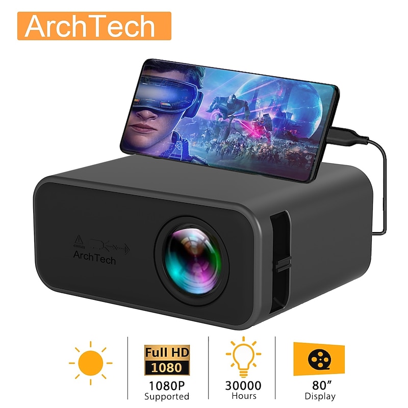 ArchTech YT500 LED Mini Projector 320x240 Pixels Supports 1080P USB Audio Portable Home Media Vid Home Theater Video Beamer VS YG3002
