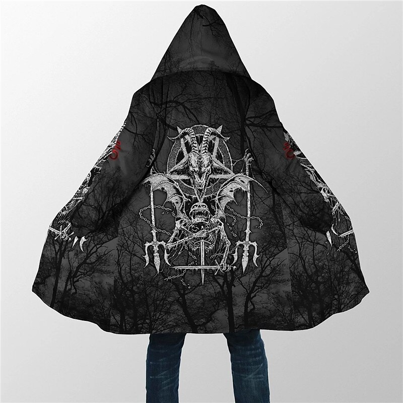 Men's Skull Graphic Prints Winter Coat Fleece Jacket Coat Warm Comfortable Breathable Streetwear Sport Casual Daily Sports & Outdoor Daily Wear Going out Zipper Pocket Print Fall & Winter Hoodie Long2