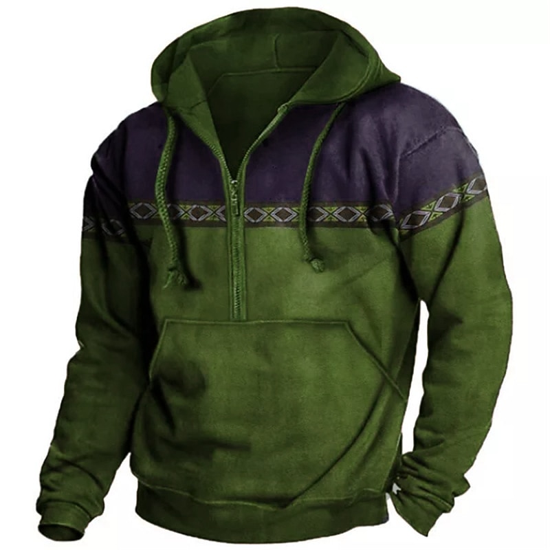 Men's Color Block Bohemian Style Graphic Prints Hoodie Hoodies Sweatshirt Designer Basic Long Sleeve Hooded Daily Holiday Going out Blue Purple Half Zip Front Pocket Spring &  Fall Designer4
