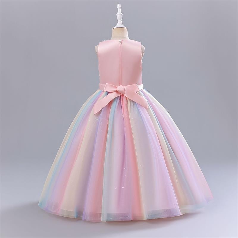 Kids Girls' Flower Girl Dress Party Dress Solid Color Sleeveless Performance Wedding Party Tie Knot Adorable Princess Polyester Maxi Floral Embroidery Dress Tulle Dress Summer Spring 3-13 Years Pink2