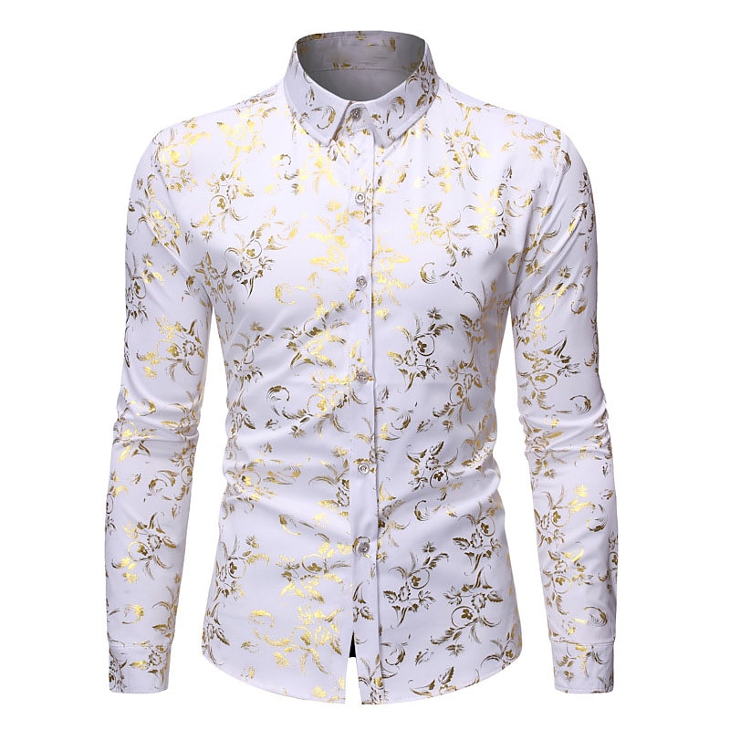 Men's Tuxedo Shirts Floral Outdoor Party Wine Black White Dark Blue Long Sleeve Turndown Spring Fall Clothing Apparel Print