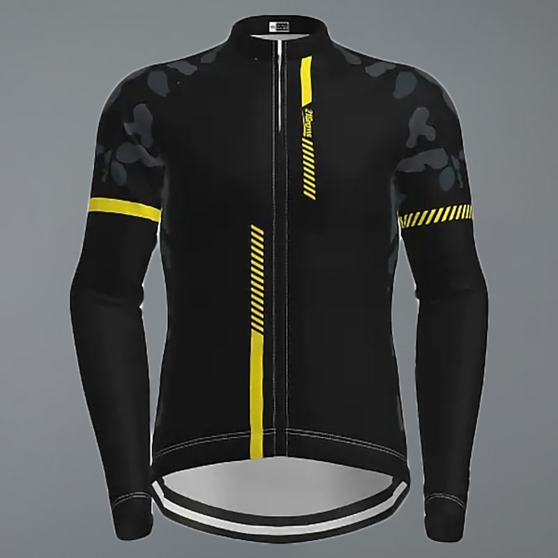 Men's Cycling Jersey Geometric Patchwork Patterned Long Sleeve Bike Jersey Top with 3 Rear Pockets Mountain Bike MTB Road Bike Cycling Thermal Warm UV Resistant Cycling Quick Dry Sports Black Yellow