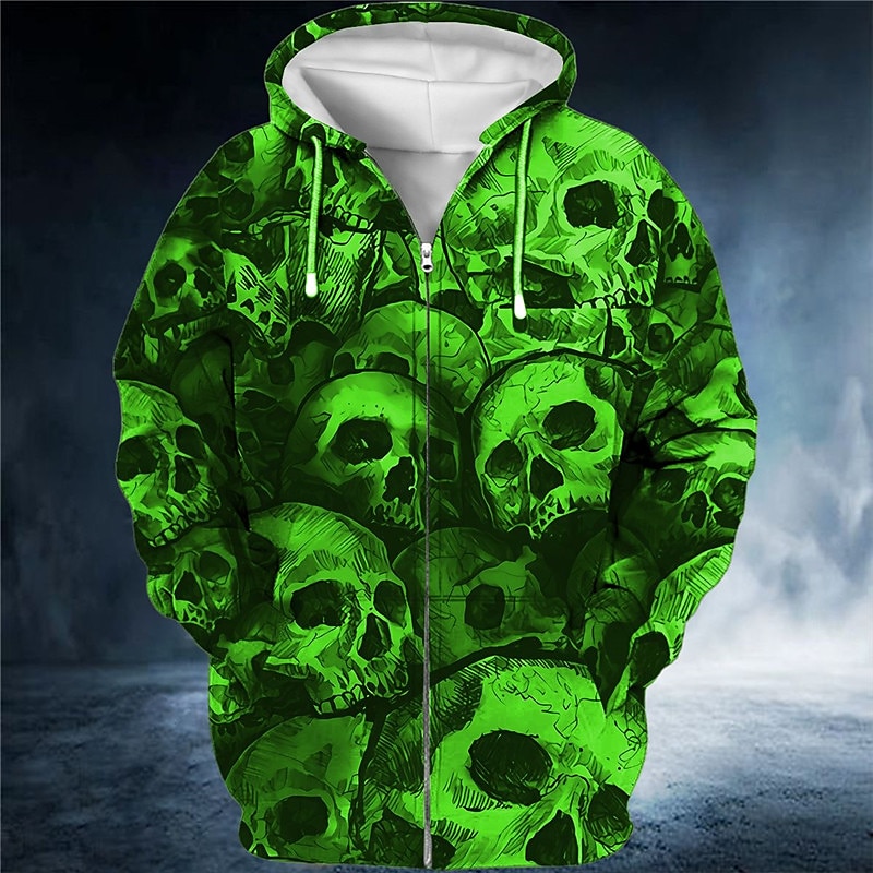 Men's Skull Graphic Prints Hoodie Hoodies Sweatshirt Streetwear Designer Long Sleeve Hooded Sports & Outdoor Daily Sports Red Blue Zipper Print Spring &  Fall Designer