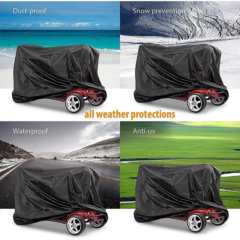 Mobility Scooter Storage Cover Waterproof, Wheelchair Storage Cover for Travel 3&4 Wheels Electric Scooter 190T Polyester Taffeta Protector from Dust Rain Sun2