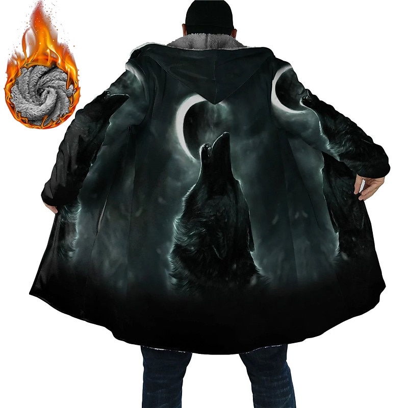 Men's Animal Wolf Graphic Prints Winter Coat Fleece Jacket Coat Warm Comfortable Breathable Fashion Streetwear Sport Sports & Outdoor Daily Wear Going out Zipper Pocket Print Fall & Winter Hoodie