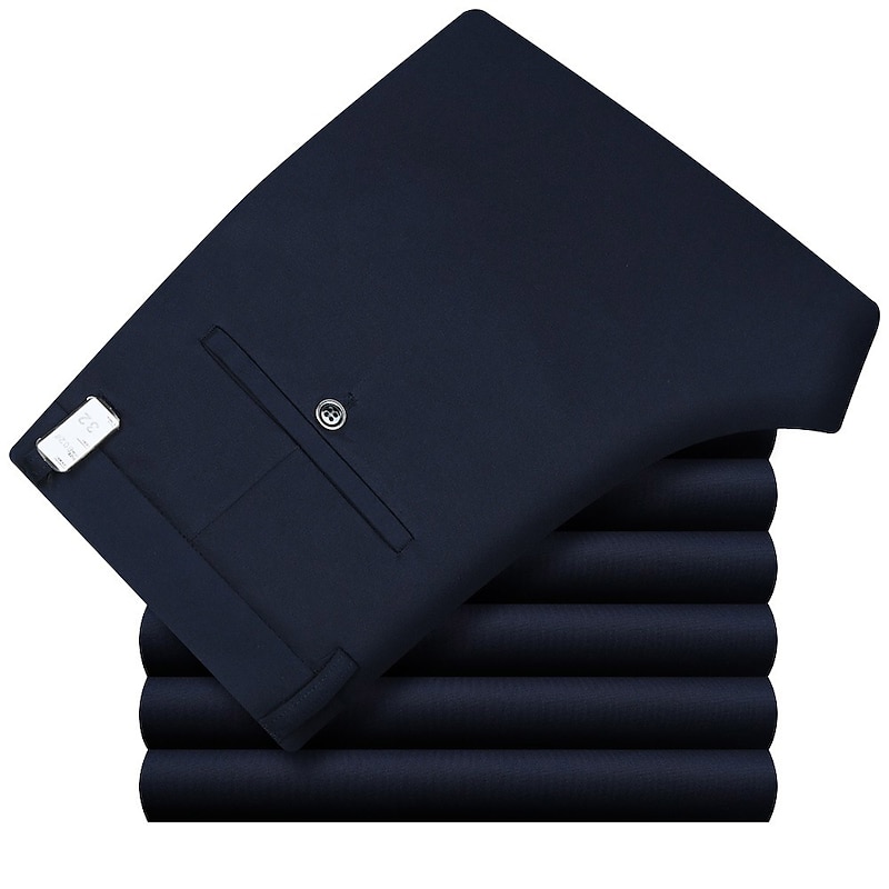 Men's Dress Pants Trousers Pocket Straight Leg Plain Wedding Office Work Cotton Blend Chic & Modern Formal White Wine High Waist Micro-elastic3
