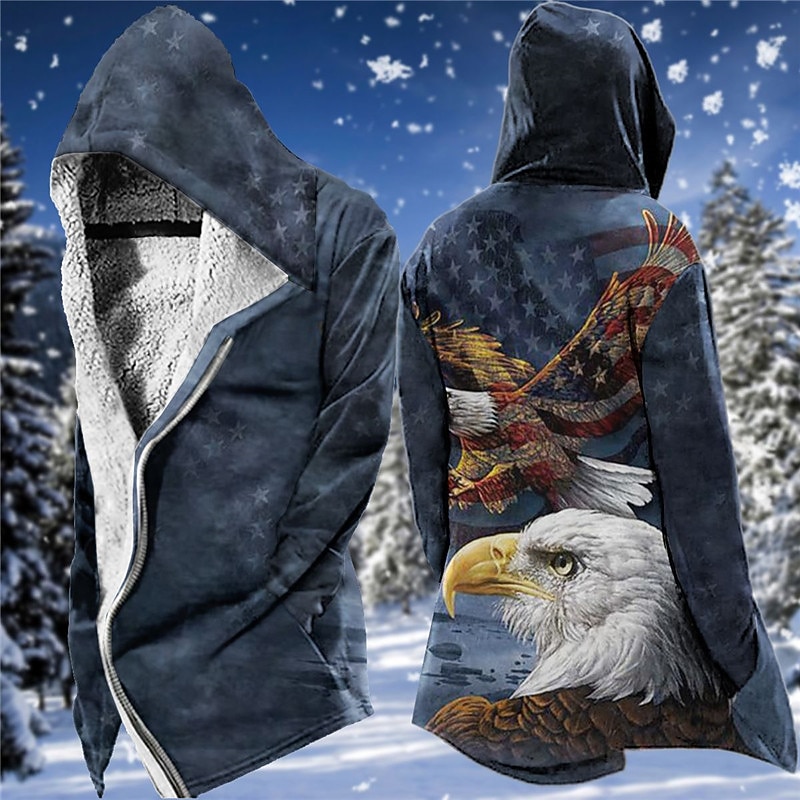 Men's Winter Coat Fleece Jacket Coat Sports & Outdoor Daily Wear Warm Breathable Zipper Pocket Fall & Winter Animal Graphic Prints Fashion Streetwear Hoodie Long Regular Fit Black Red Blue Purple2