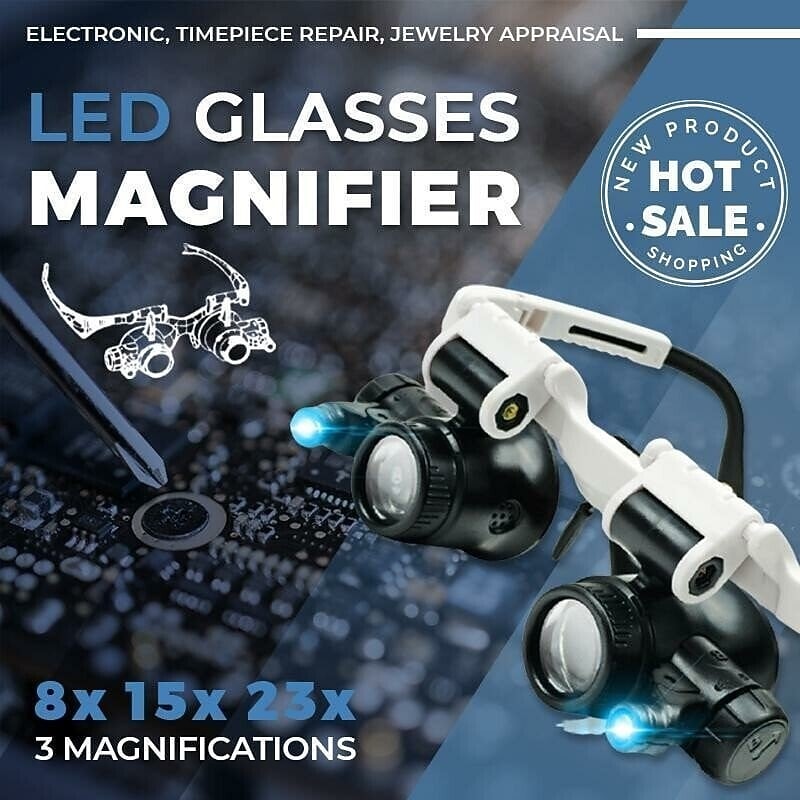Magnifying Glasses 8X 15X 23X Magnifier LED Headband Glass Eye Magnifying Repair Tool Watchmaking Coin Stamp Currency Book Errors Jewelry Necklace Magnifier Glasses Beading Biology Loupe Microscope